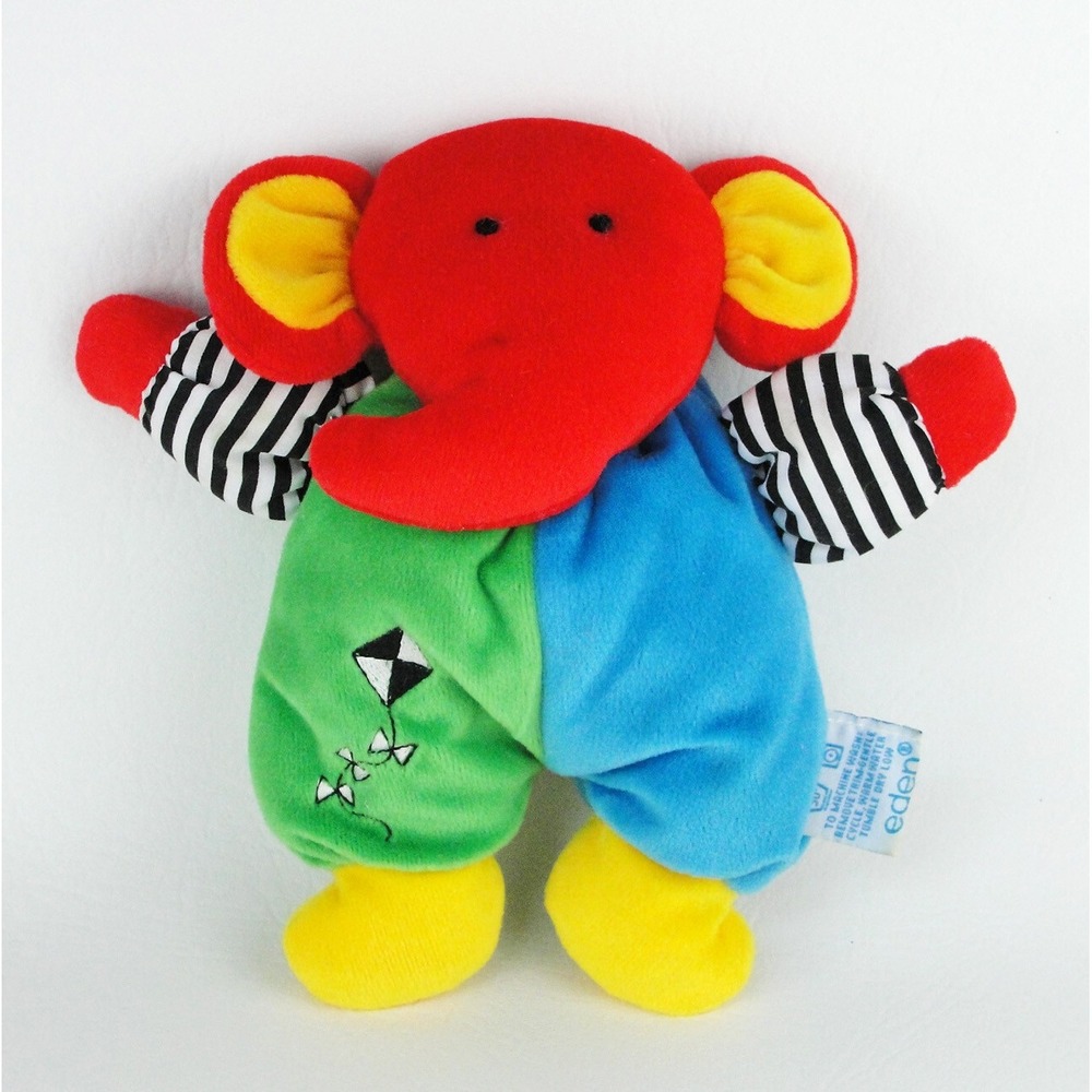 Eden Elephant Plush Baby Rattle Stuffed Animal Primary Colors Kite Red 7 Inch